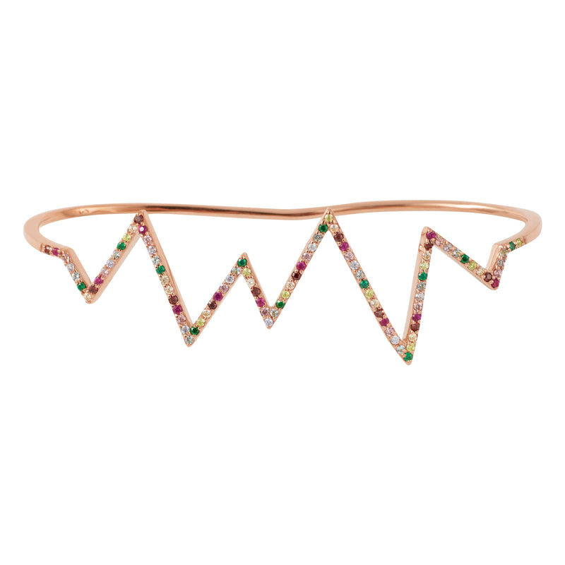 Rose Gold Heartbeat Hand Cuff with Rainbow Stones - Sale