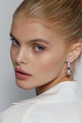 Silver Large Ombre Hoops with Purple Stones - Sale