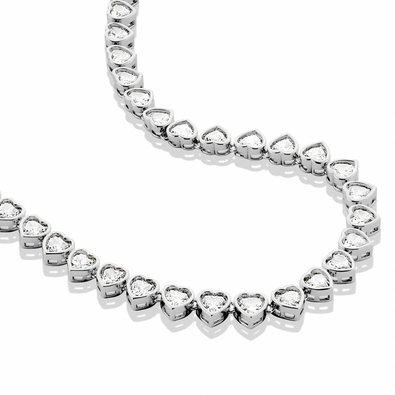 Silver Heart Tennis Necklace with White Stones