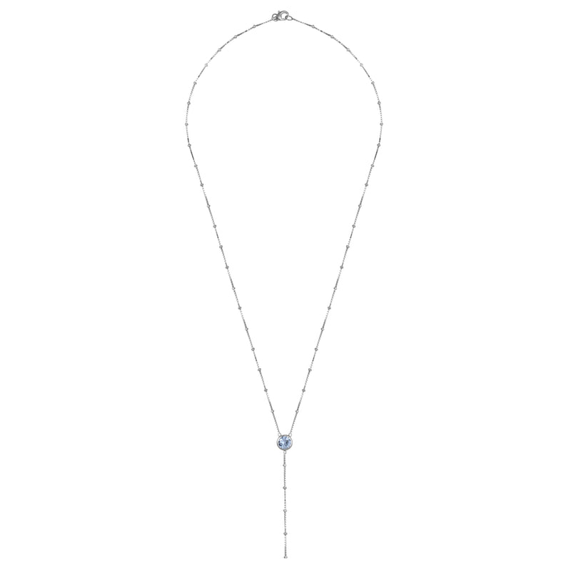 Silver Dot Chain Necklace with Aqua Stones - Sale