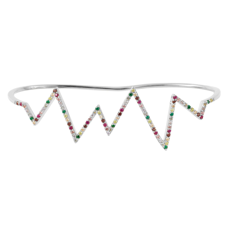 Silver Heartbeat Hand Cuff with Rainbow Stones - Sale
