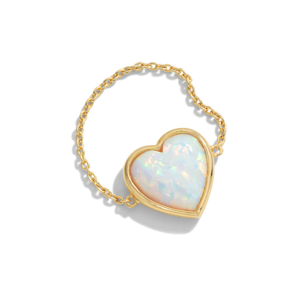 White Opal Heart Chain Ring