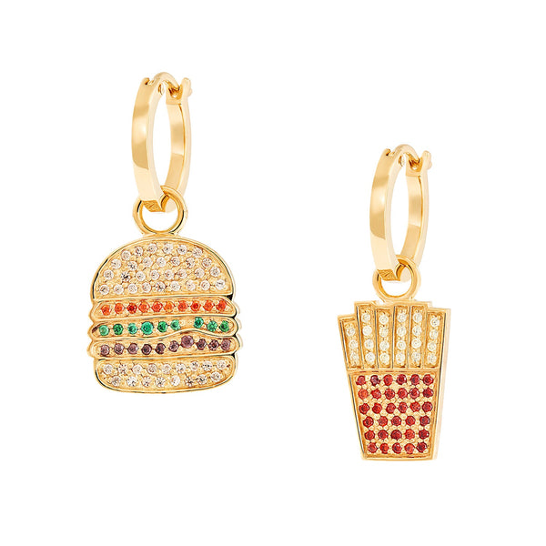 Burger & Chips Charm Hoops - Sale