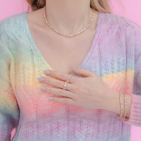 Rose Gold Pastel Rainbow Tennis Necklace - Sale