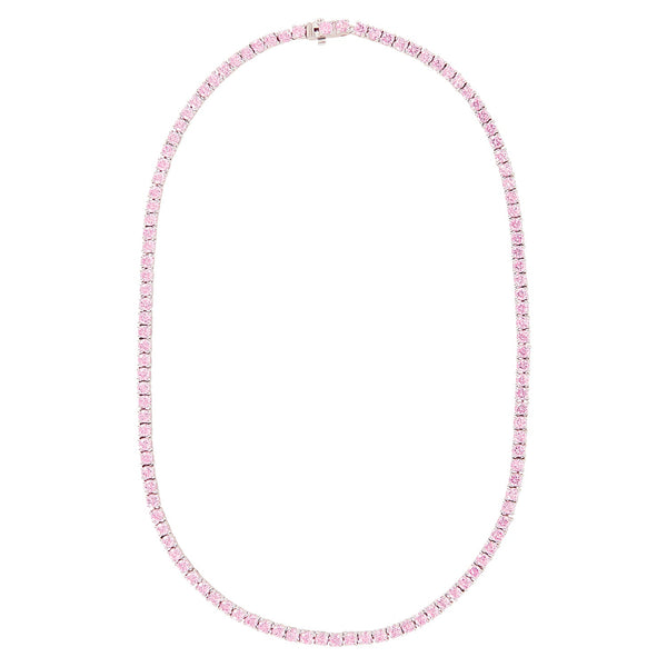 Silver Tennis Necklace with Light Pink Stones - Sale
