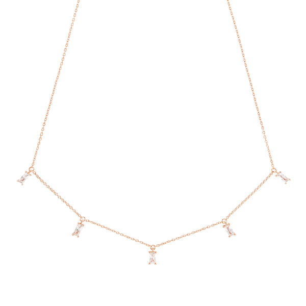 Rose Gold Emerald Cut Necklace with White Stones - Sale
