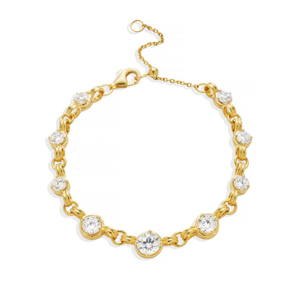 Gold Round Stone Chain Bracelet