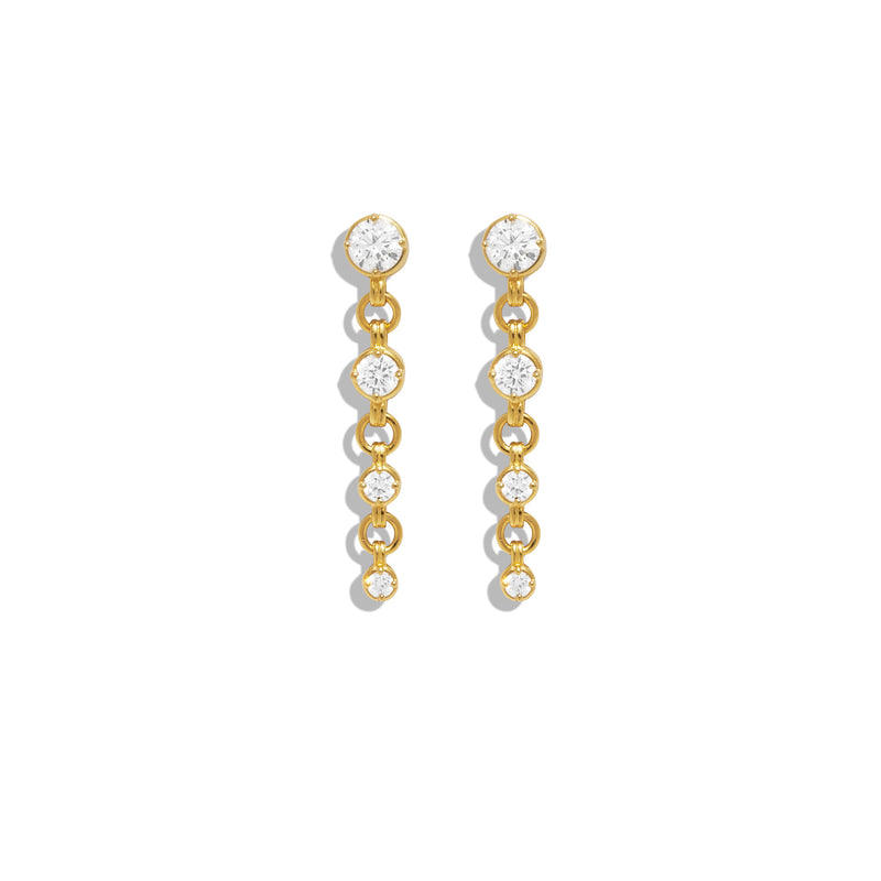 Gold Round Stone Chain Earrings