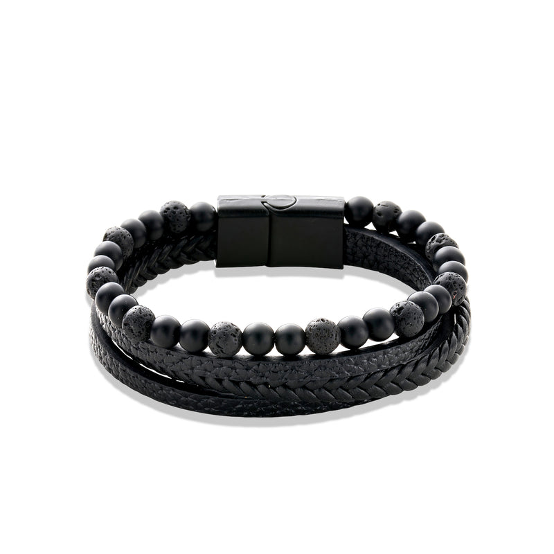 Black PU Leather Multi Bracelet