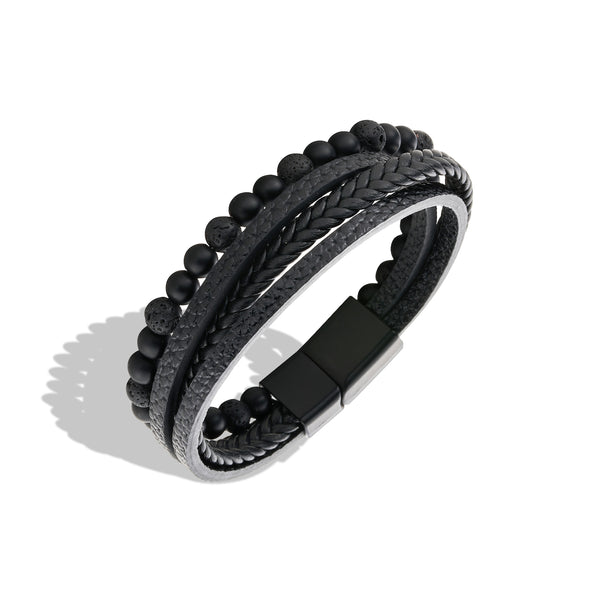 Black PU Leather Multi Bracelet