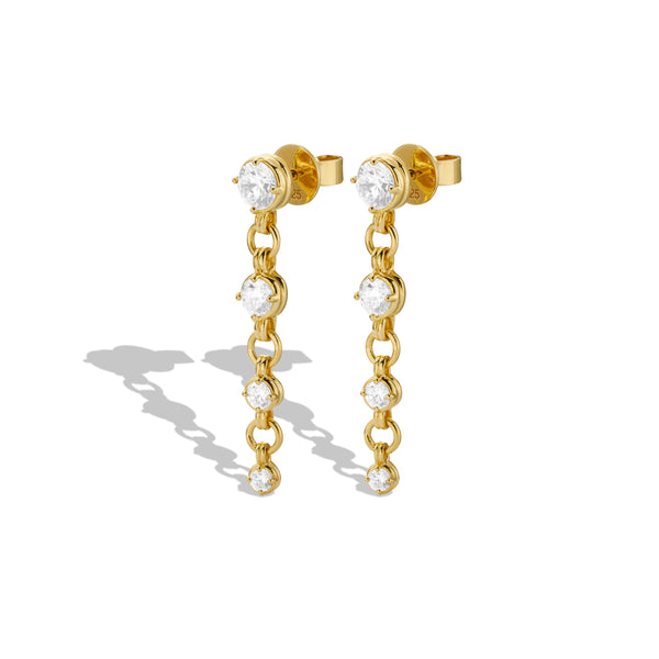 Gold Round Stone Chain Earrings