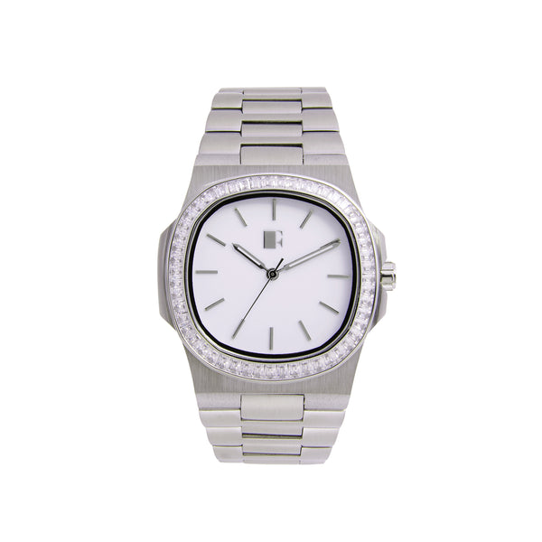 Stainless Steel White Stone Bezel Watch