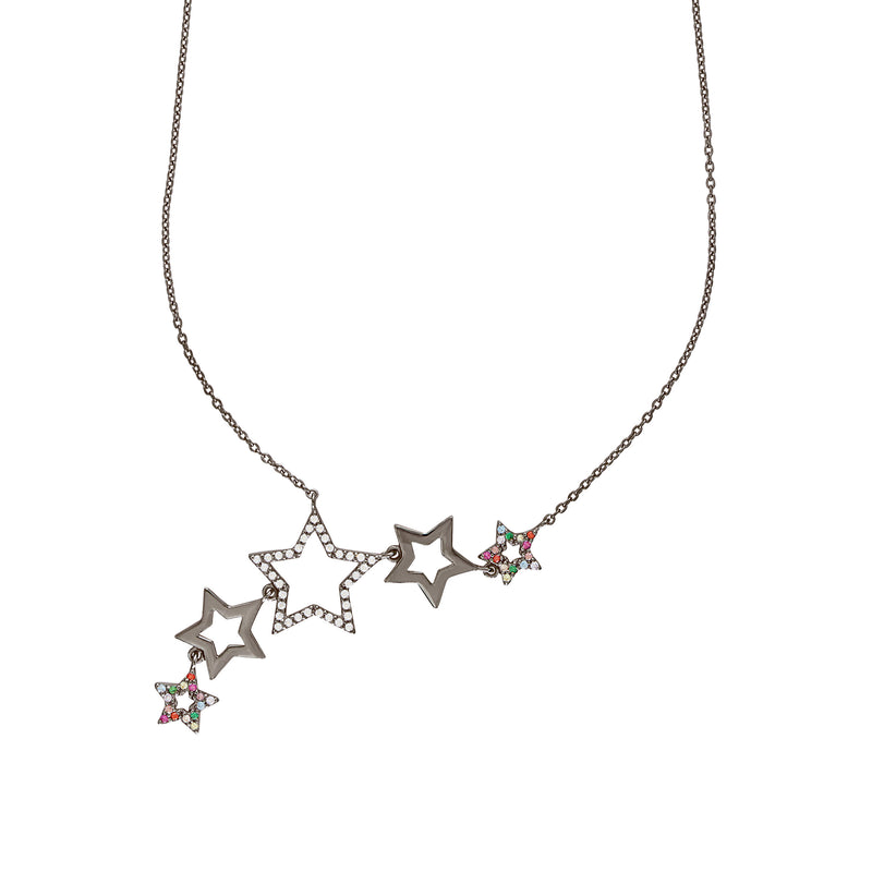 Black Rhodium Rainbow Star Cluster Necklace