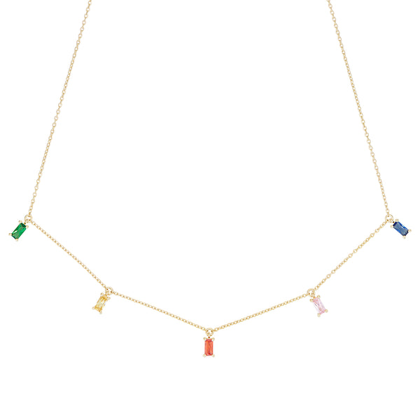 Gold Rainbow Emerald Cut Necklace