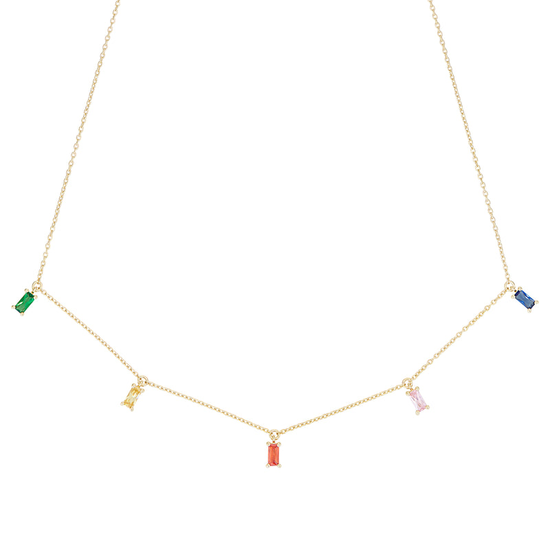 Gold Rainbow Emerald Cut Necklace