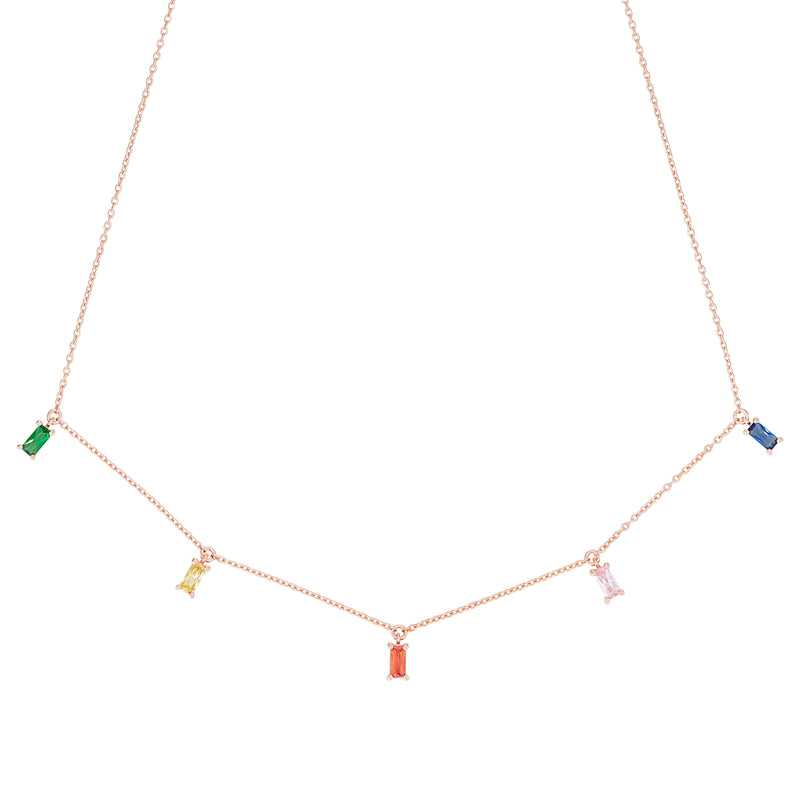 Rose Gold Rainbow Emerald Cut Necklace