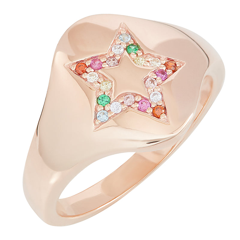 Rose Gold Star Rainbow Signet Ring