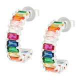 Silver Rainbow Emerald Cut Hoops