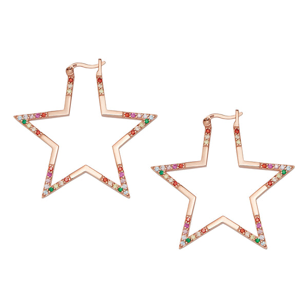 Rose Gold Rainbow Large Star Hoops