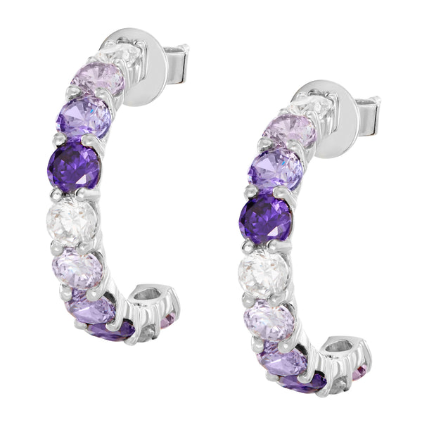 Silver Small Ombre Hoops with Purple Stones