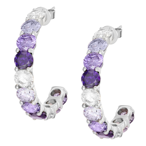 Silver Large Ombre Hoops with Purple Stones