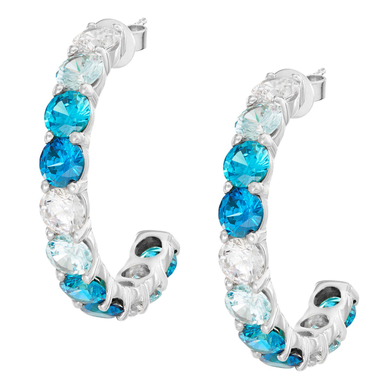 Silver Large Ombre Hoops with Blue Stones