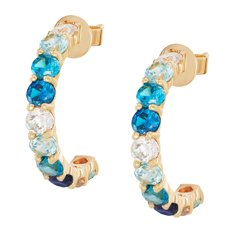 Gold Small Ombre Hoops with Blue Stones