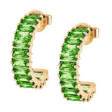 Gold Emerald Cut Hoops with Green Stones