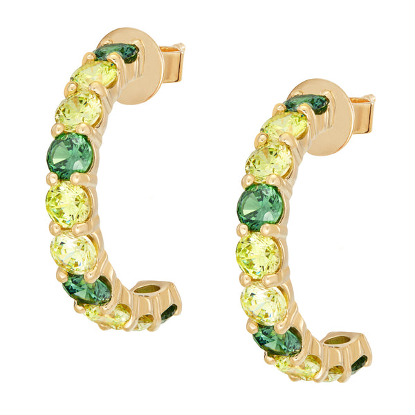 Gold Small Ombre Hoops with Green Stones