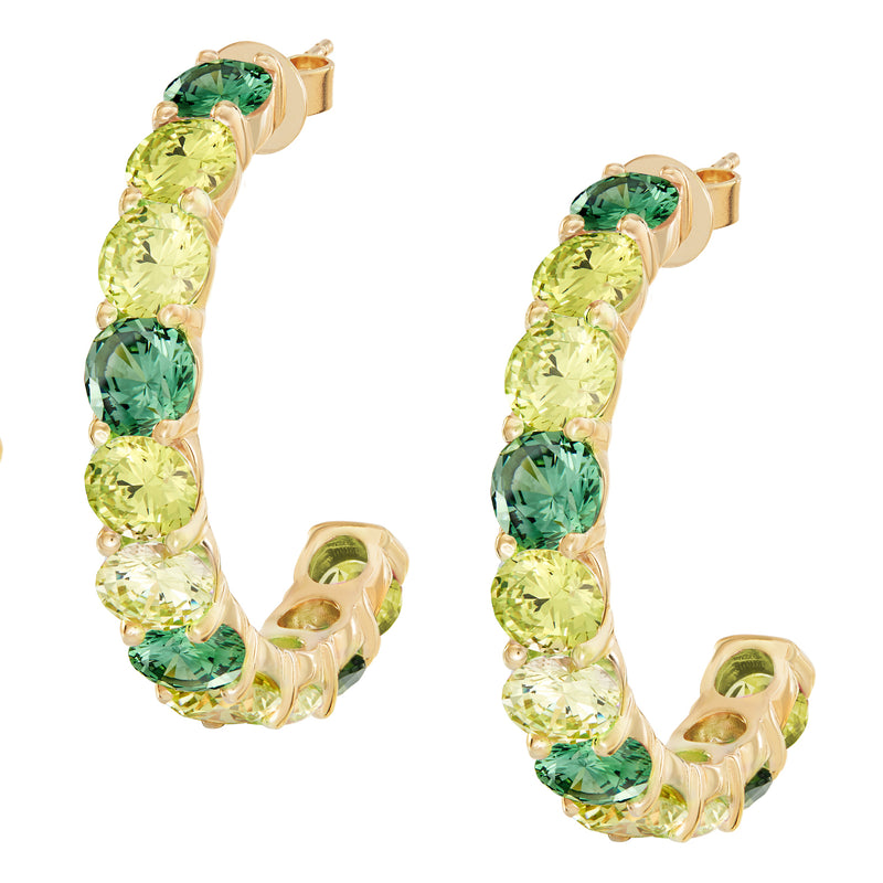 Gold Large Ombre Hoops with Green Stones
