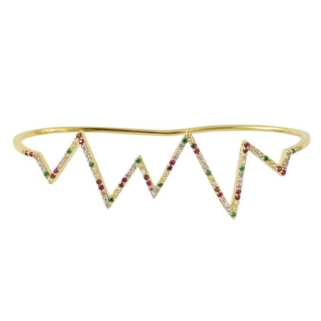 Gold Heartbeat Hand Cuff with Rainbow Stones