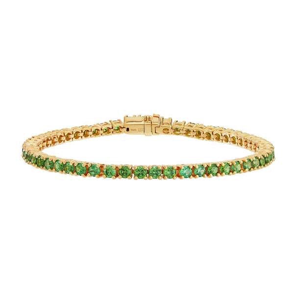 Gold Tennis Bracelet with Green Stones