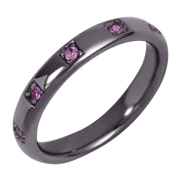 Black Rhodium Single Band Ring with Pink Stones