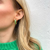 Gold Emerald Cut Hoops with Green Stones