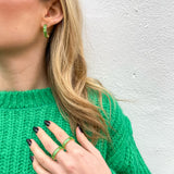 Gold Emerald Cut Hoops with Green Stones