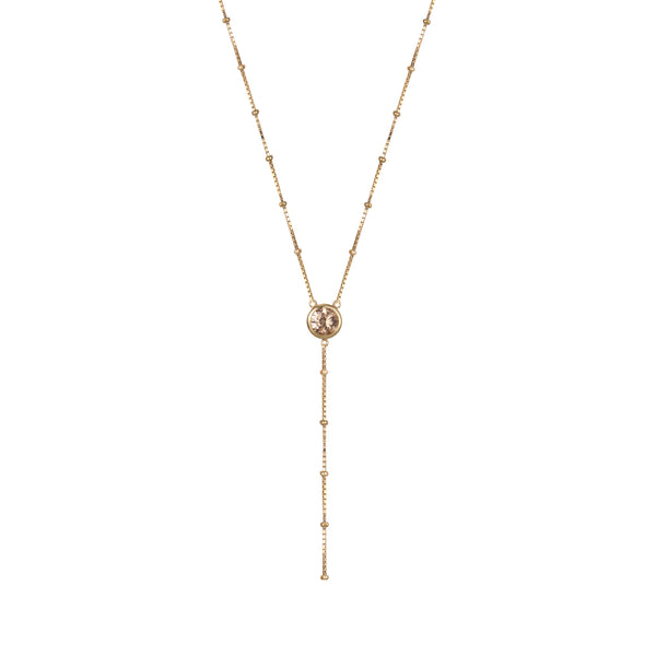 Gold Dot Chain Necklace with Champagne Stones