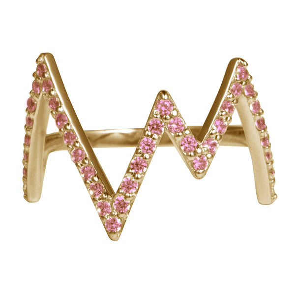 Gold Heartbeat Ring with Rhodolite Stones