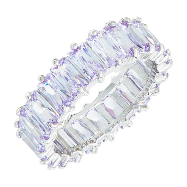 Silver Emerald Cut Ring with Lilac Stones