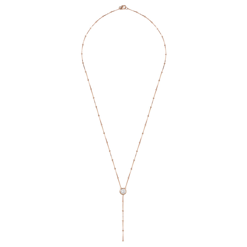 Rose Gold Dot Chain Necklace with White Stones