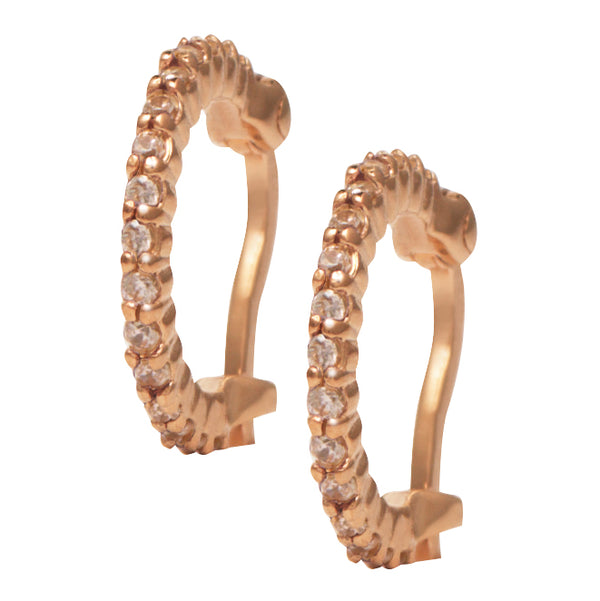 Rose Gold Huggy Hoop Earrings with Champagne Stones