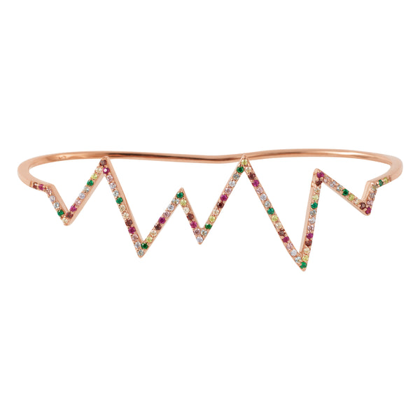 Rose Gold Heartbeat Hand Cuff with Rainbow Stones