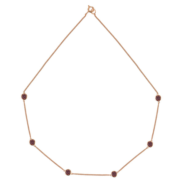 Rose Gold Tight Chain Necklace with Rhodolite Stones