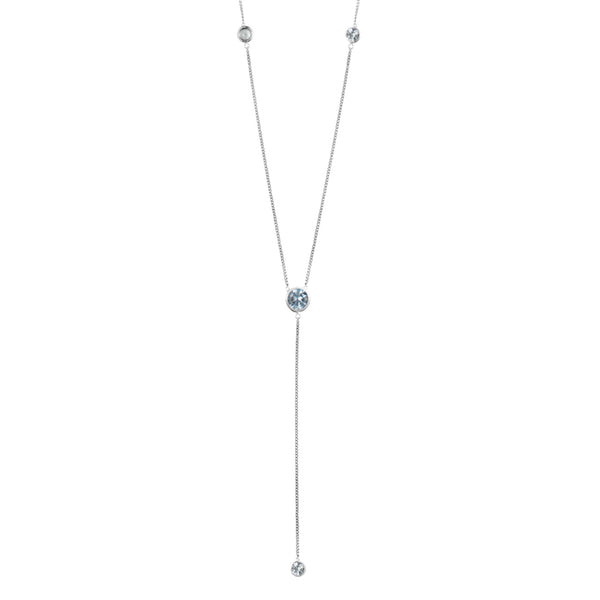Silver Deep V Necklace with Aqua Stones
