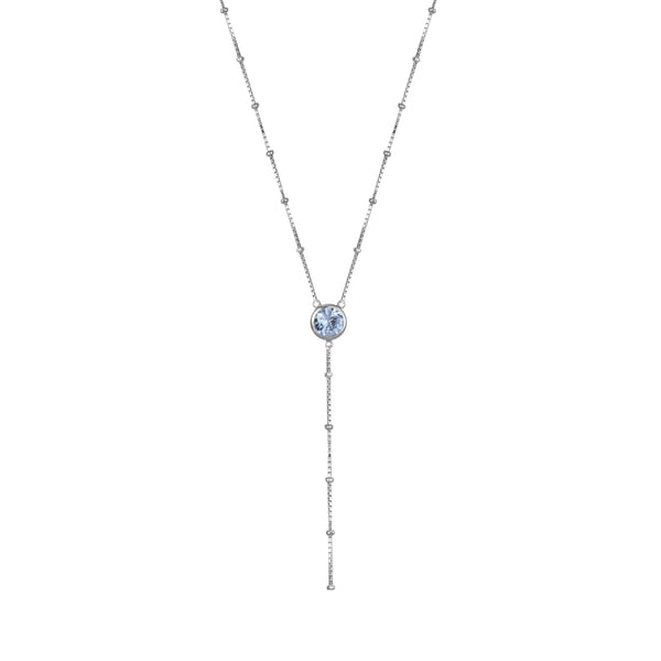 Silver Dot Chain Necklace with Aqua Stones