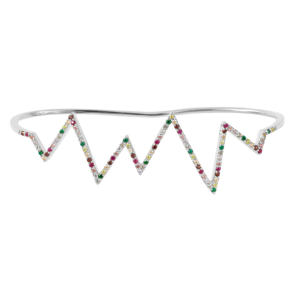 Silver Heartbeat Hand Cuff with Rainbow Stones