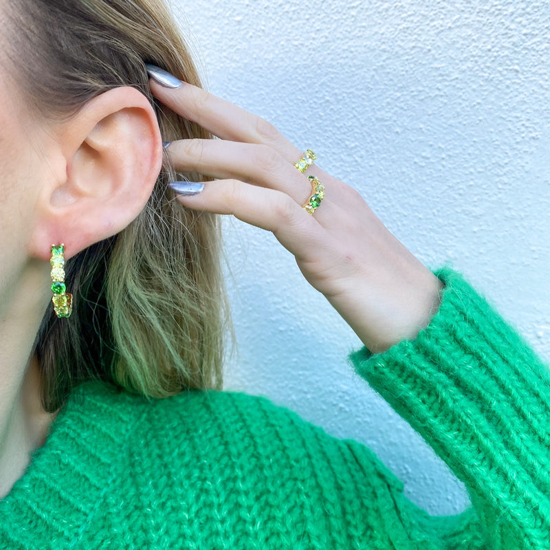 Gold Small Ombre Hoops with Green Stones
