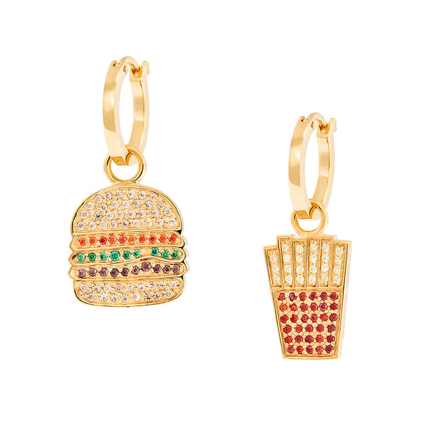 Burger & Chips Charm Hoops