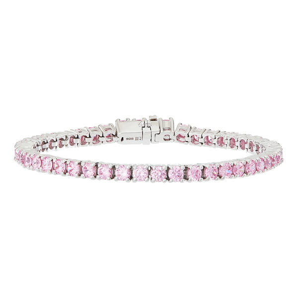 Silver Tennis Bracelet with Light Pink Stones