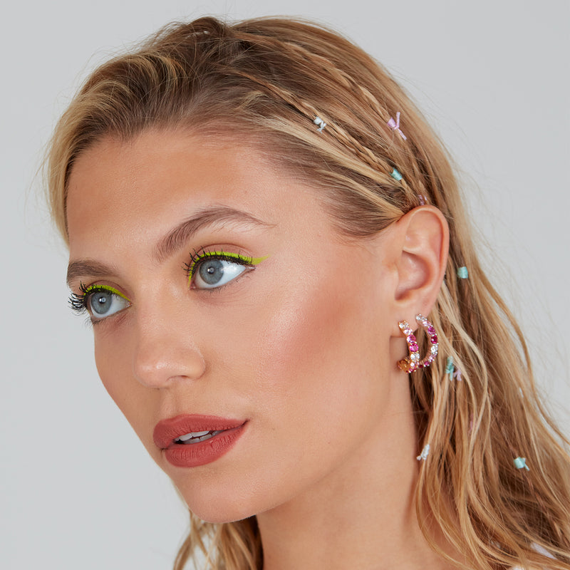 Silver Small Ombre Hoops with Pink Stones